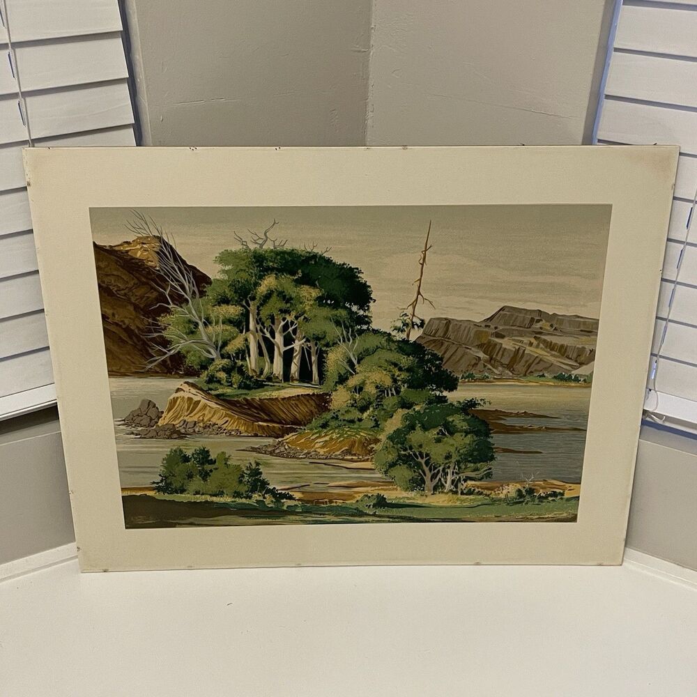 Vintage James Bunnell Desert Western Lake Canyon Landscape Art Print 26x20”